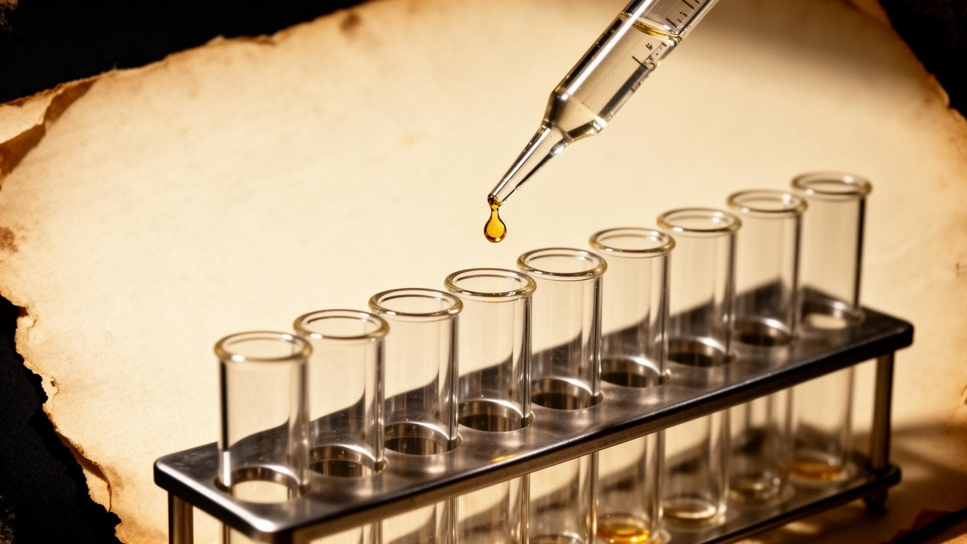 Amber botanical tincture in laboratory glass